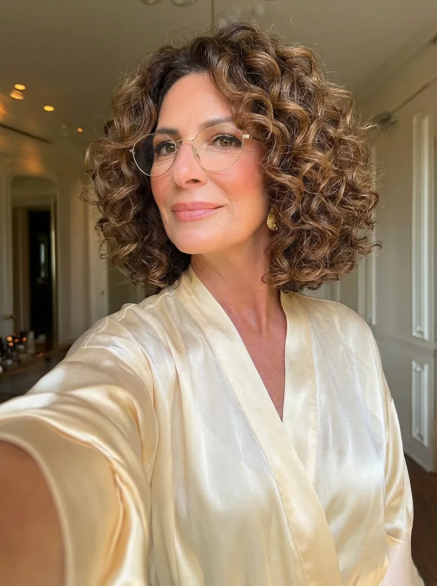 Voluminous Curly Bob with Chocolate Highlights